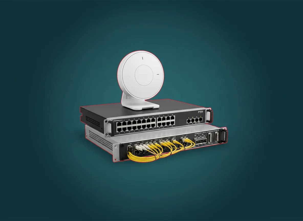 PoE switch, access point ve fiber panel